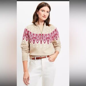 ❤️❤️THE LOFT❤️Pointelle Fair Isle Half Zip Sweater size M